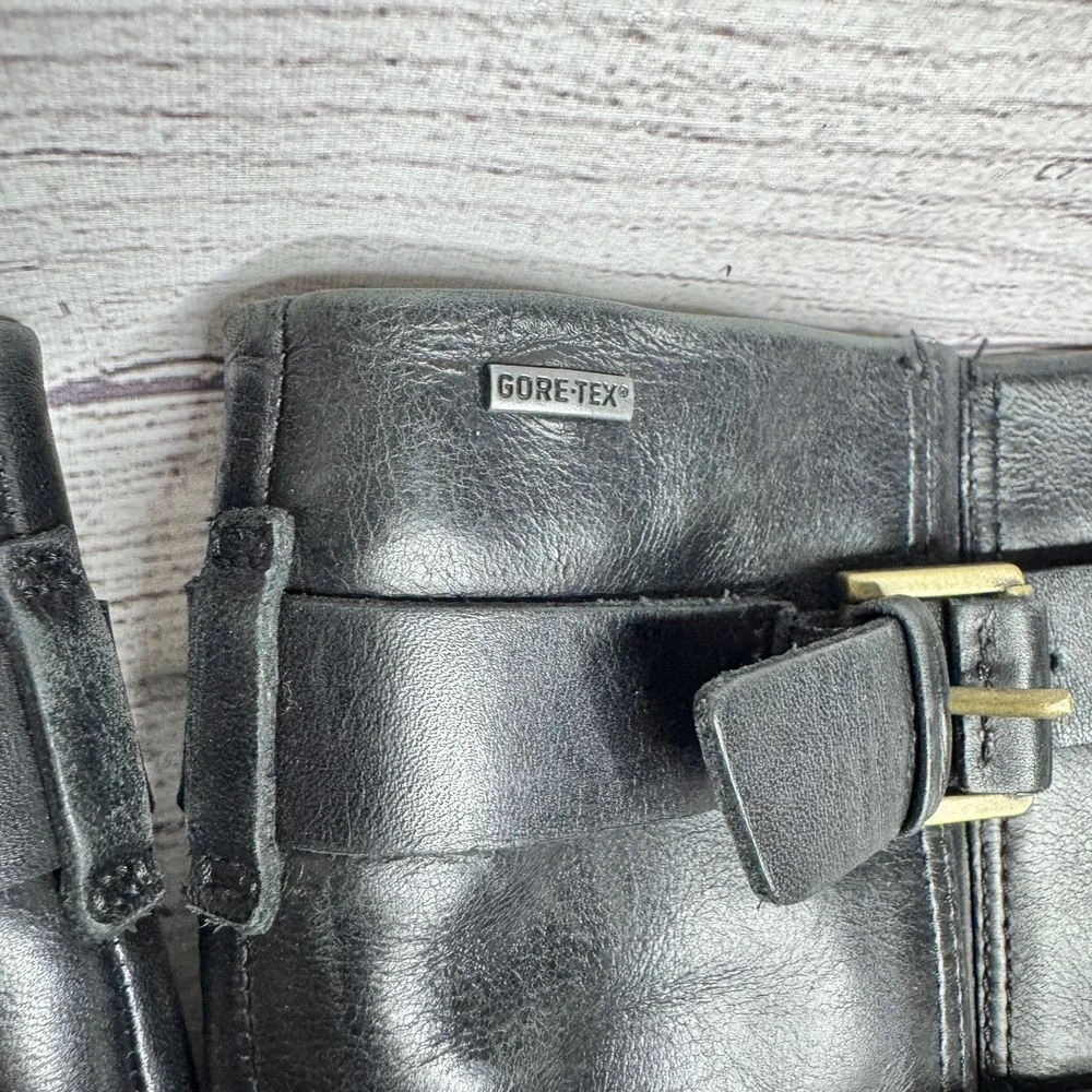 ECCO GORE-TEX Black Leather Riding Boots Waterproof Buckle Detail Winter Fashion